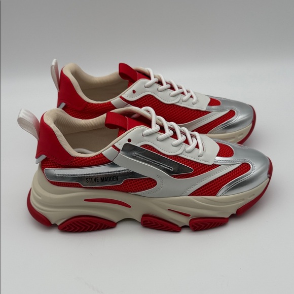 Steve Madden Red Silver Platform Sneakers - Picture 3 of 4